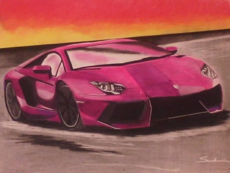 LAMBORGHINI "AVENTADOR"   CM 50 x 70 pastello ad olio  su cart. 200 g xM2  2012    (venduto)